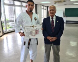 Arakaki Sensei and Joel Castasus after Castasus' promotion to 3rd dan.